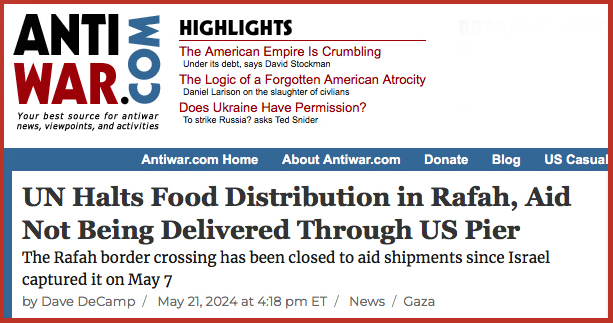 UN Halts Food Distribution in Rafah, Aid Not Being Delivered Through US Pier The Rafah border crossing has been closed to aid shipments since Israel captured it on May 7