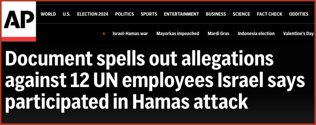 Document spells out allegations against 12 UN employees Israel says participated in Hamas attack