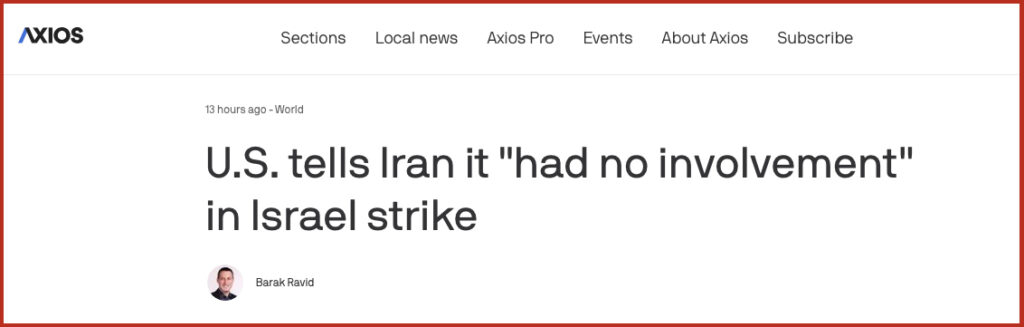 U.S. tells Iran it "had no involvement" in Israel strike