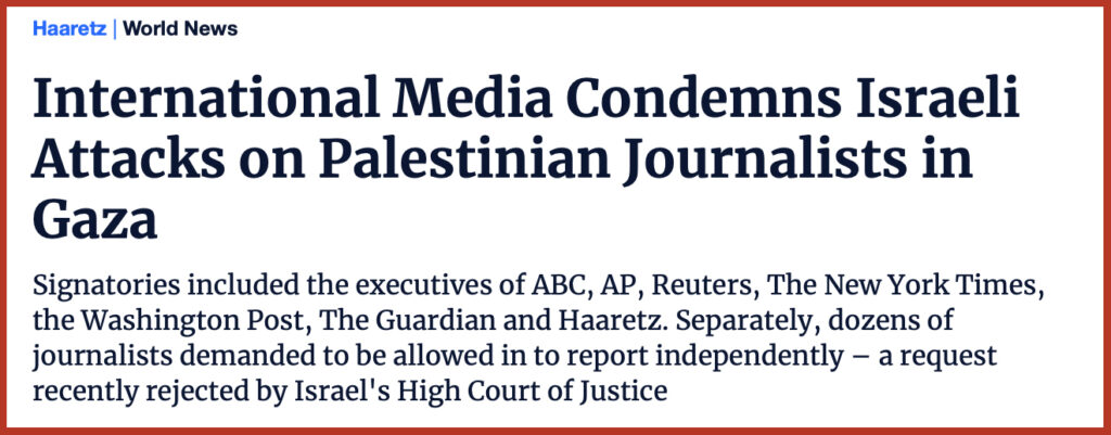International Media Condemns Israeli Attacks on Palestinian Journalists in Gaza