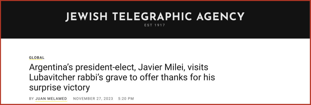 Argentina’s president-elect, Javier Milei, visits Lubavitcher rabbi’s grave to offer thanks for his surprise victory