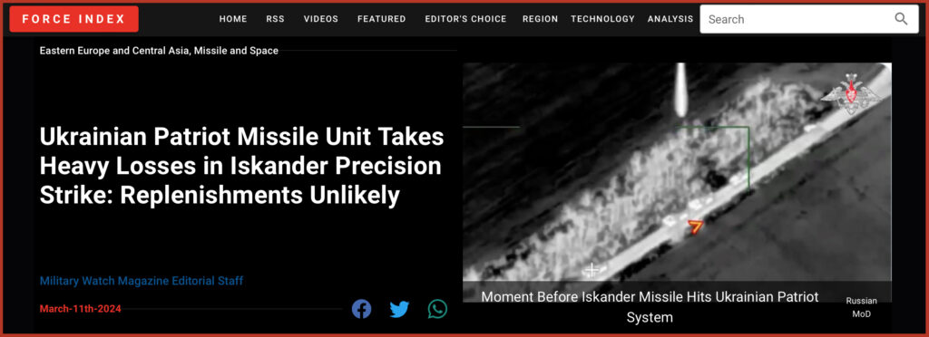 Ukrainian Patriot Missile Unit Takes Heavy Losses in Iskander Precision Strike: Replenishments Unlikely
