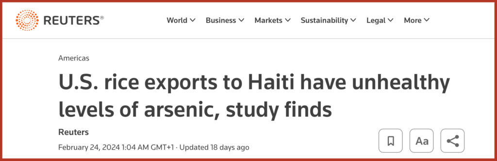 U.S. rice exports to Haiti have unhealthy levels of arsenic, study finds
