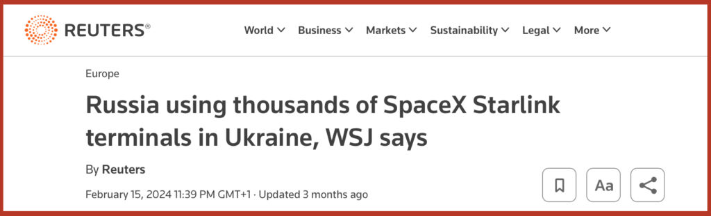 Russia using thousands of SpaceX Starlink terminals in Ukraine, WSJ says