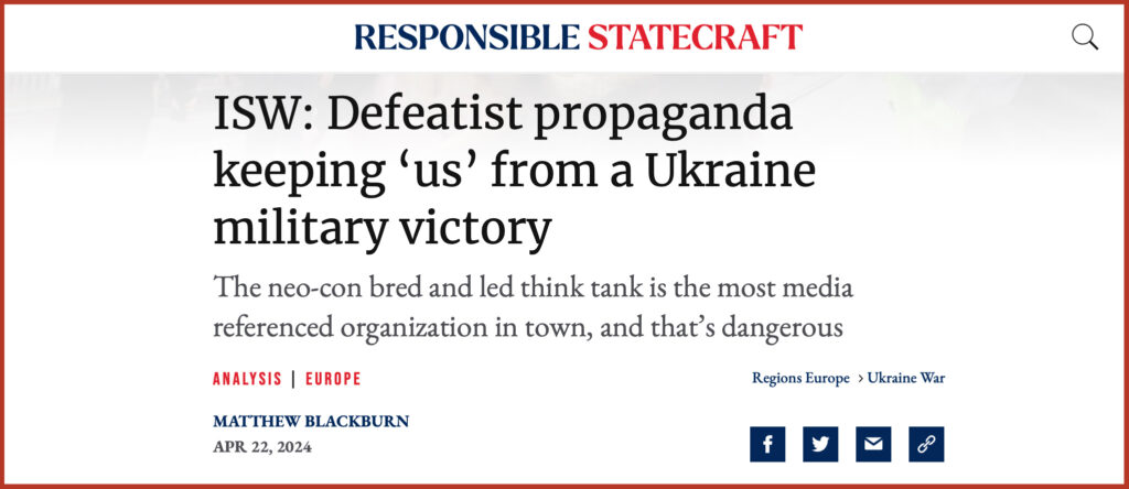 ISW: Defeatist propaganda keeping ‘us’ from a Ukraine military victory