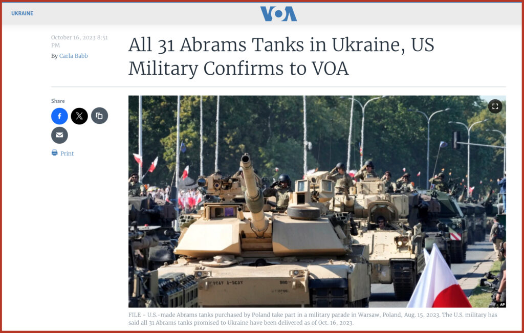 All 31 Abrams Tanks in Ukraine, US Military Confirms to VOA