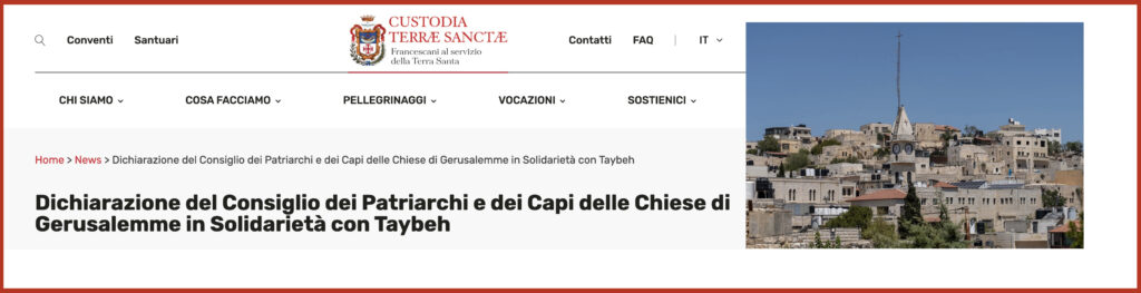 Dichiarazione del Consiglio dei Patriarchi e dei Capi delle Chiese di Gerusalemme in Solidarietà con Taybeh