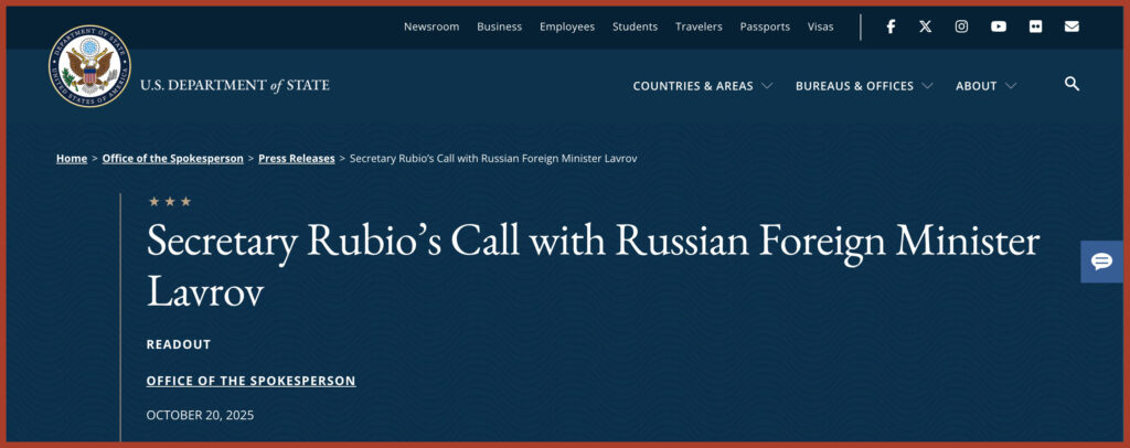 Secretary Rubio’s Call with Russian Foreign Minister Lavrov