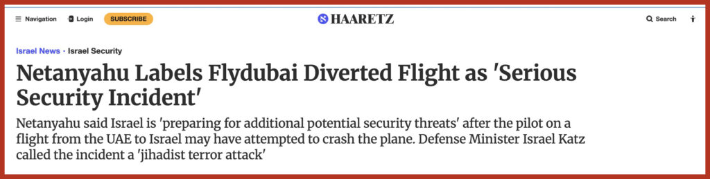 Netanyahu Labels Flydubai Diverted Flight as 'Serious Security Incident'