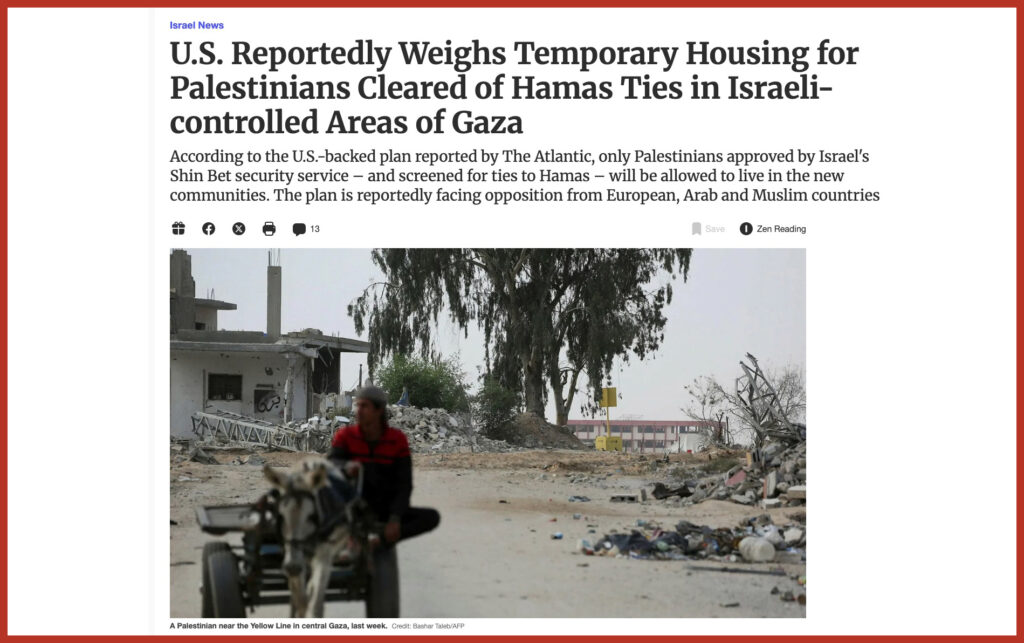 U.S. Reportedly Weighs Temporary Housing for Palestinians Cleared of Hamas Ties in Israeli-controlled Areas of Gaza