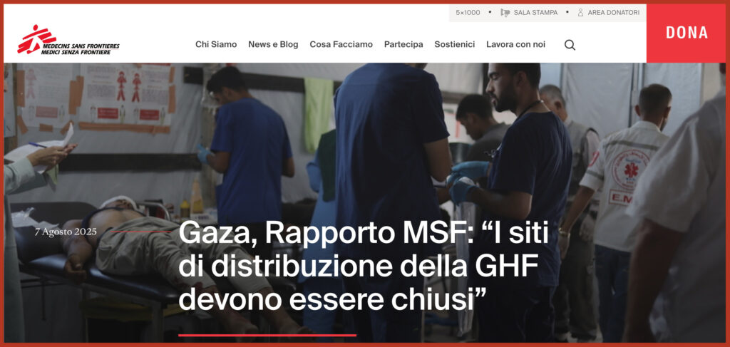 Gaza, Rapporto MSF: “I siti di distribuzione della GHF devono essere chiusi”