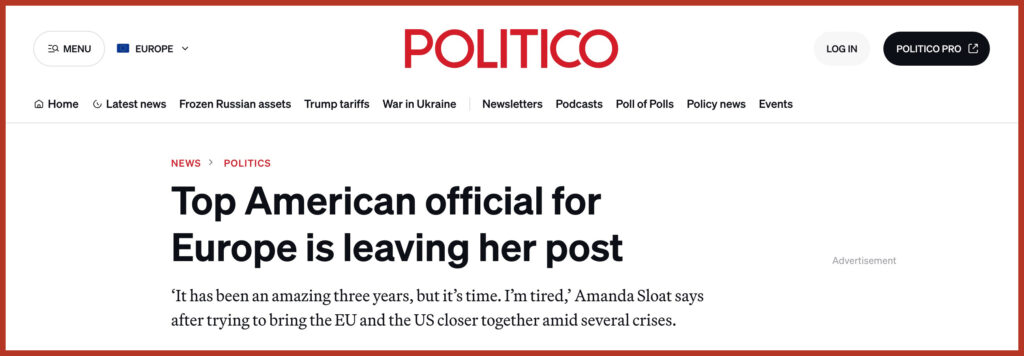 Top American official for Europe is leaving her post