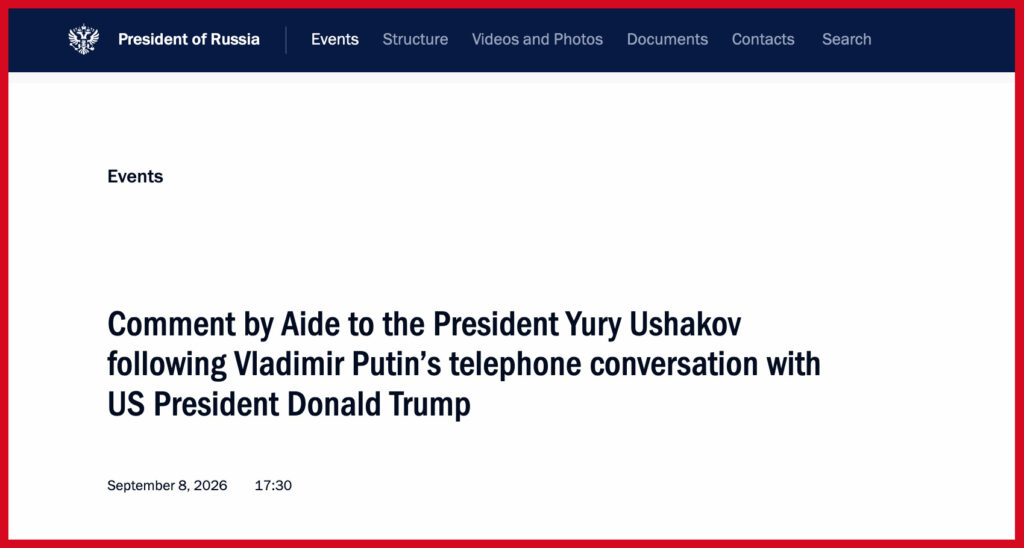 Comment by Aide to the President Yury Ushakov following Vladimir Putin’s telephone conversation with US President Donald Trump