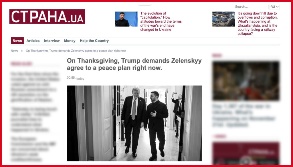 On Thanksgiving, Trump demands Zelenskyy agree to a peace plan right now.