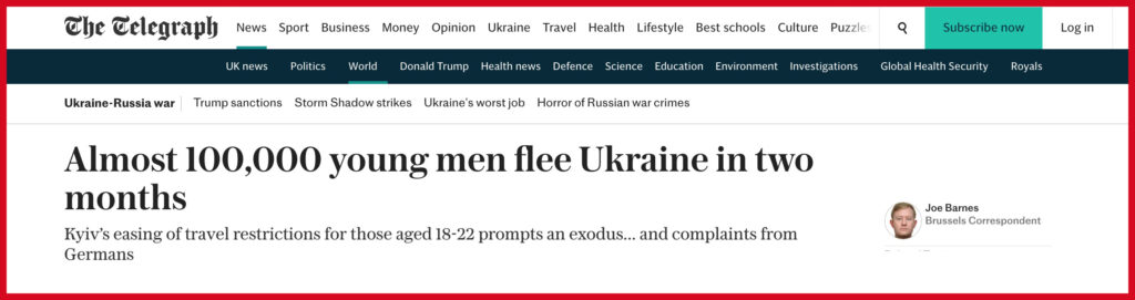 Almost 100,000 young men flee Ukraine in two months