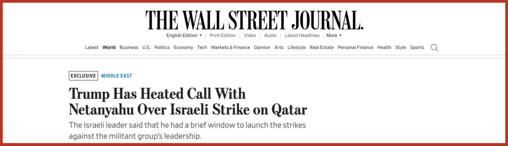 Trump Has Heated Call With Netanyahu Over Israeli Strike on Qatar