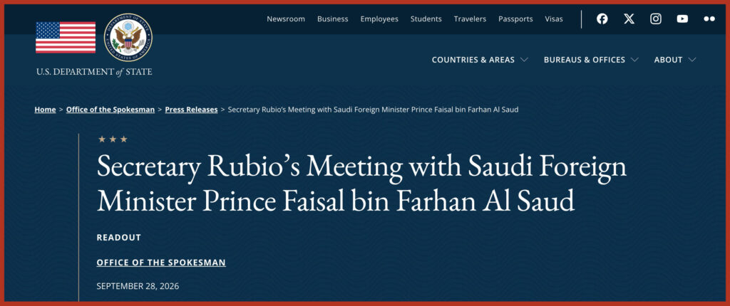 Secretary Rubio’s Meeting with Saudi Foreign Minister Prince Faisal bin Farhan Al Saud