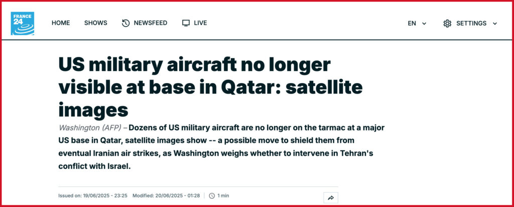 US military aircraft no longer visible at base in Qatar: satellite images