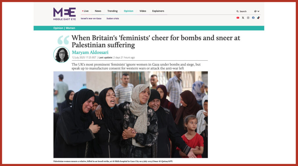 When Britain's 'feminists' cheer for bombs and sneer at Palestinian suffering