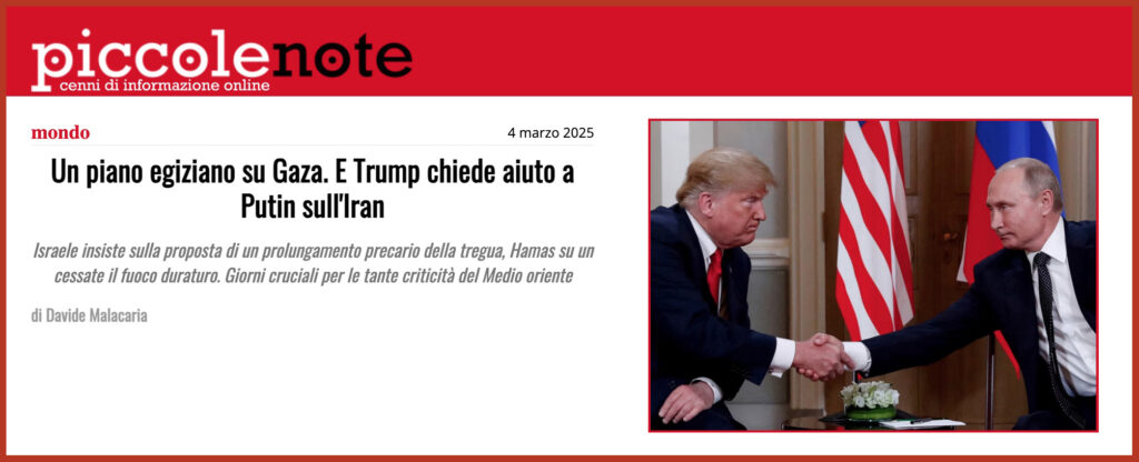 Un piano egiziano su Gaza. E Trump chiede aiuto a Putin sull'Iran