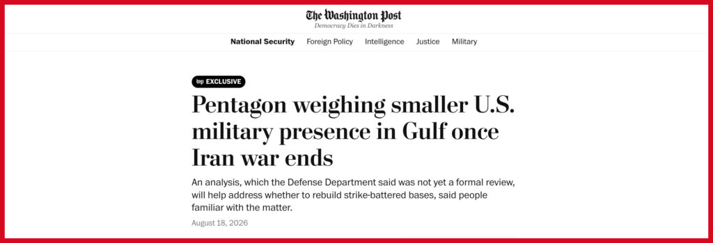 Pentagon weighing smaller U.S. military presence in Gulf once Iran war ends