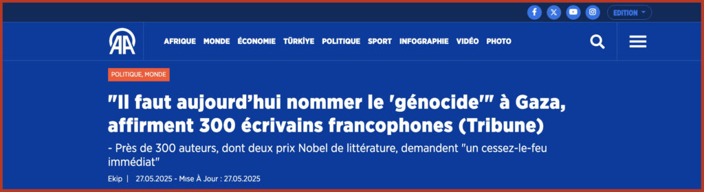 "Oggi dobbiamo chiamare 'genocidio' a Gaza", affermano 300 scrittori francofoni (Tribune)