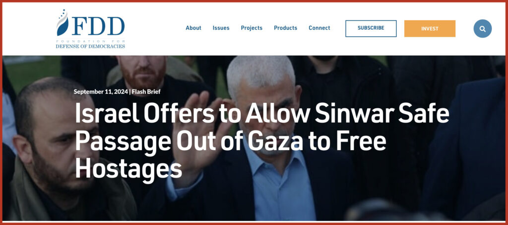  September 11, 2024 | Flash Brief Israel Offers to Allow Sinwar Safe Passage Out of Gaza to Free Hostages