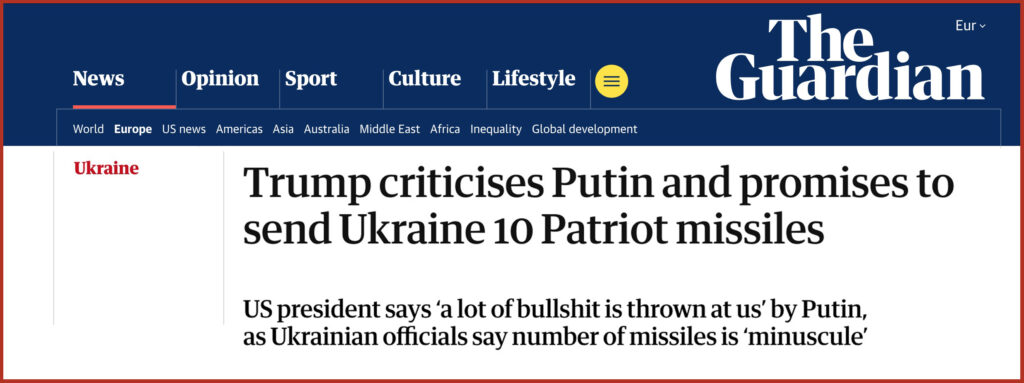Trump criticises Putin and promises to send Ukraine 10 Patriot missiles