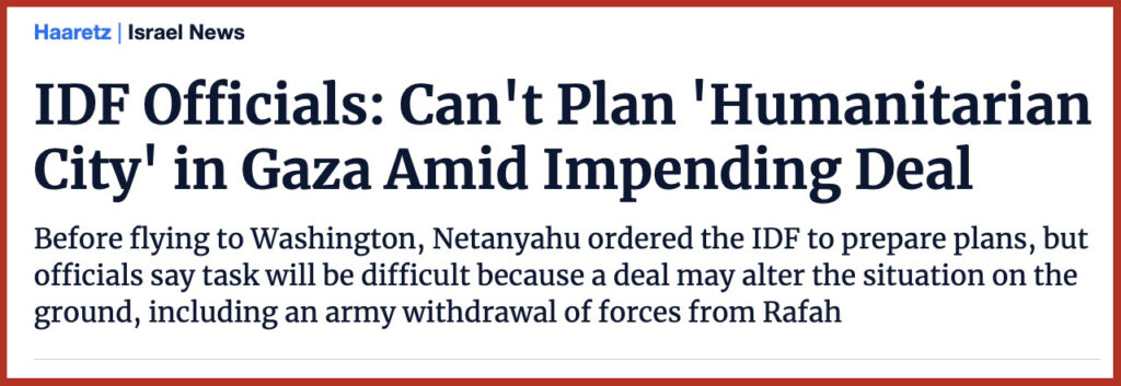 IDF Officials: Can't Plan 'Humanitarian City' in Gaza Amid Impending Deal