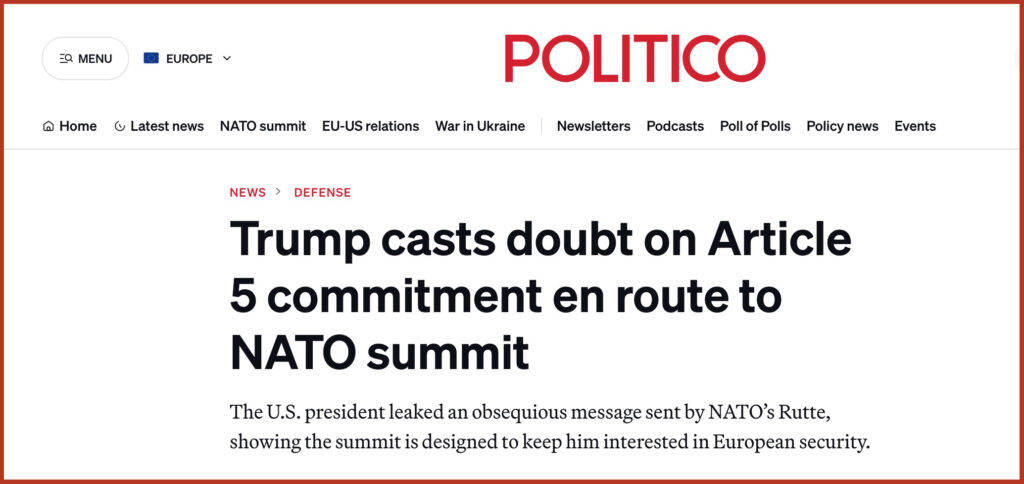 Trump casts doubt on Article 5 commitment en route to NATO summit