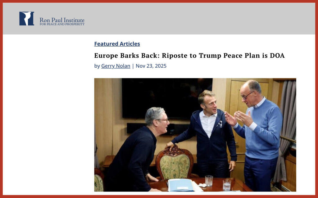 Europe Barks Back: Riposte to Trump Peace Plan is DOA