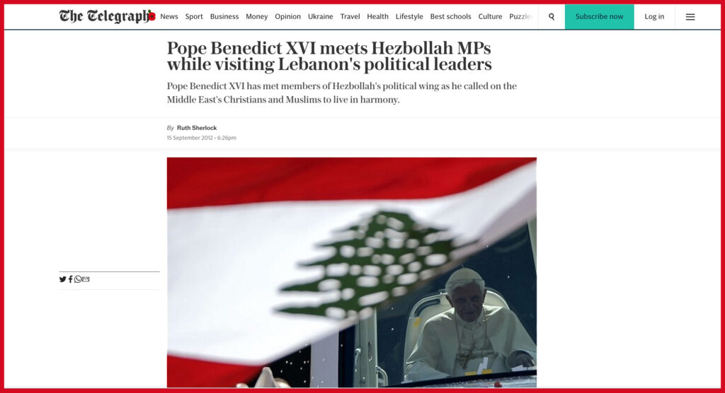 Pope Benedict XVI meets Hezbollah MPs while visiting Lebanon's political leaders
