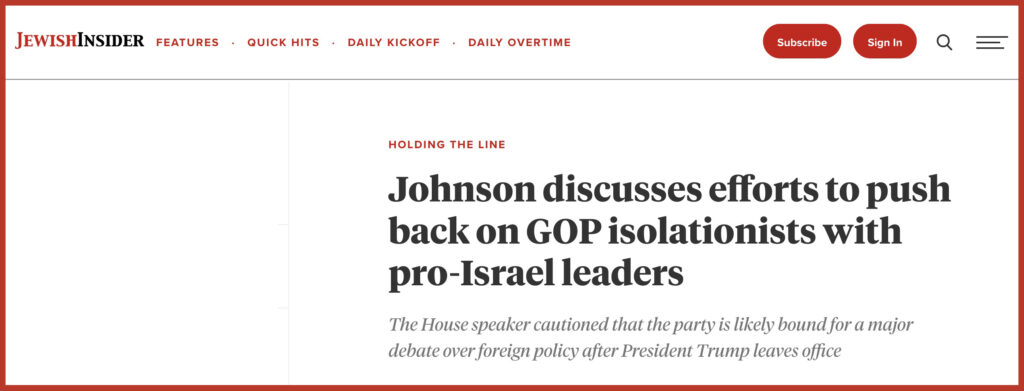 Johnson discusses efforts to push back on GOP isolationists with pro-Israel leaders