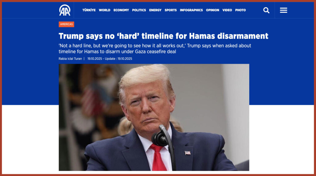 Trump says no ‘hard’ timeline for Hamas disarmament
