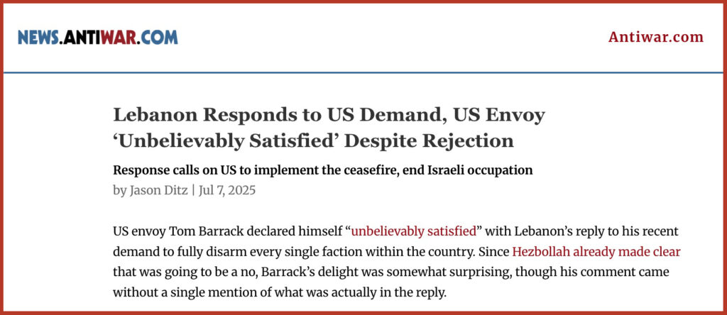 Lebanon Responds to US Demand, US Envoy ‘Unbelievably Satisfied’ Despite Rejection