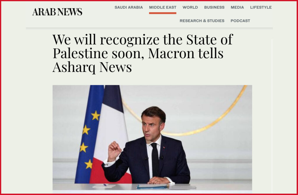 We will recognize the State of Palestine soon, Macron tells Asharq News