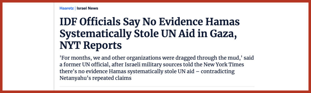 IDF Officials Say No Evidence Hamas Systematically Stole UN Aid in Gaza, NYT Reports