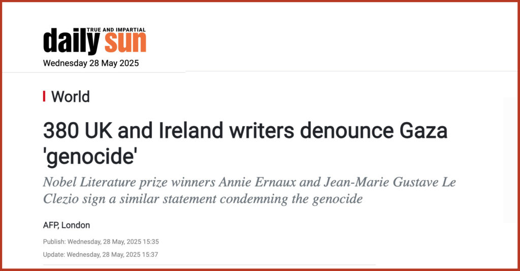 380 UK and Ireland writers denounce Gaza 'genocide'