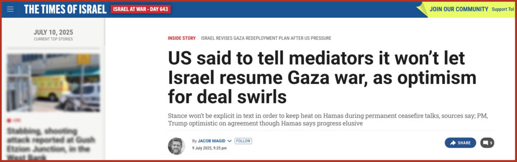 US said to tell mediators it won’t let Israel resume Gaza war, as optimism for deal swirls