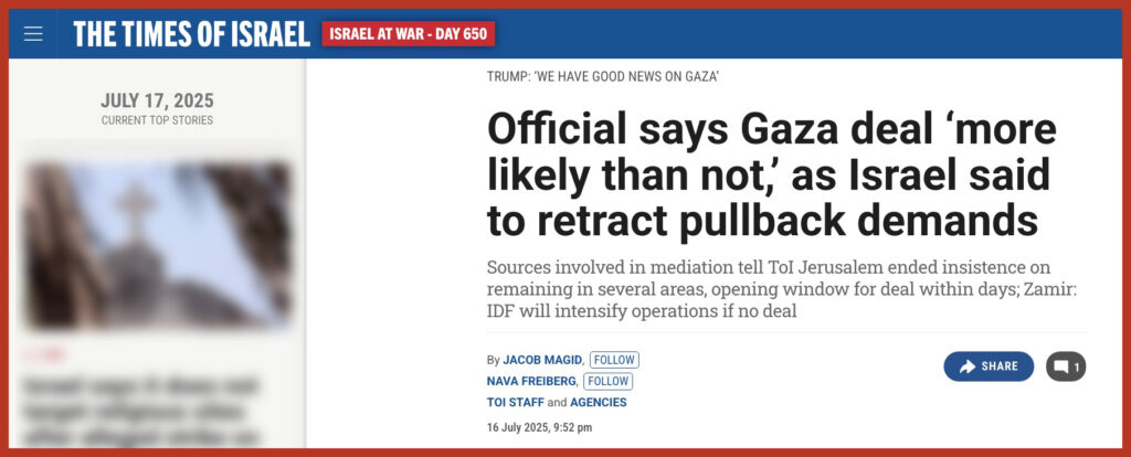 Official says Gaza deal ‘more likely than not,’ as Israel said to retract pullback demands