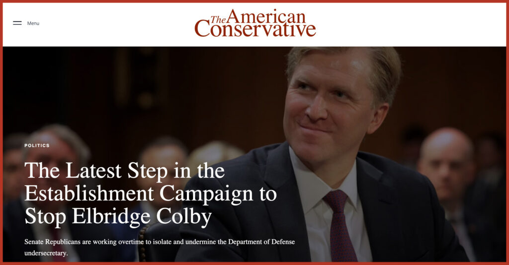 The Latest Step in the Establishment Campaign to Stop Elbridge Colby 