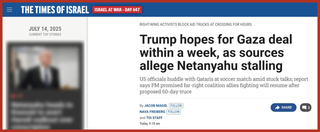 Trump hopes for Gaza deal within a week, as sources allege Netanyahu stalling