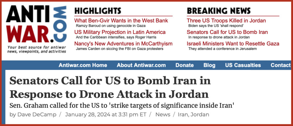 Senators Call for US to Bomb Iran in Response to Drone Attack in Jordan
