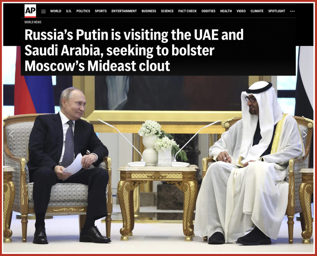 AP: "Putin sta visitando gli Emirati Arabi Uniti e l'Arabia Saudita, cercando di rafforzare l'influenza mediorientale di Mosca"