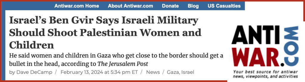 Israel’s Ben Gvir Says Israeli Military Should Shoot Palestinian Women and Children