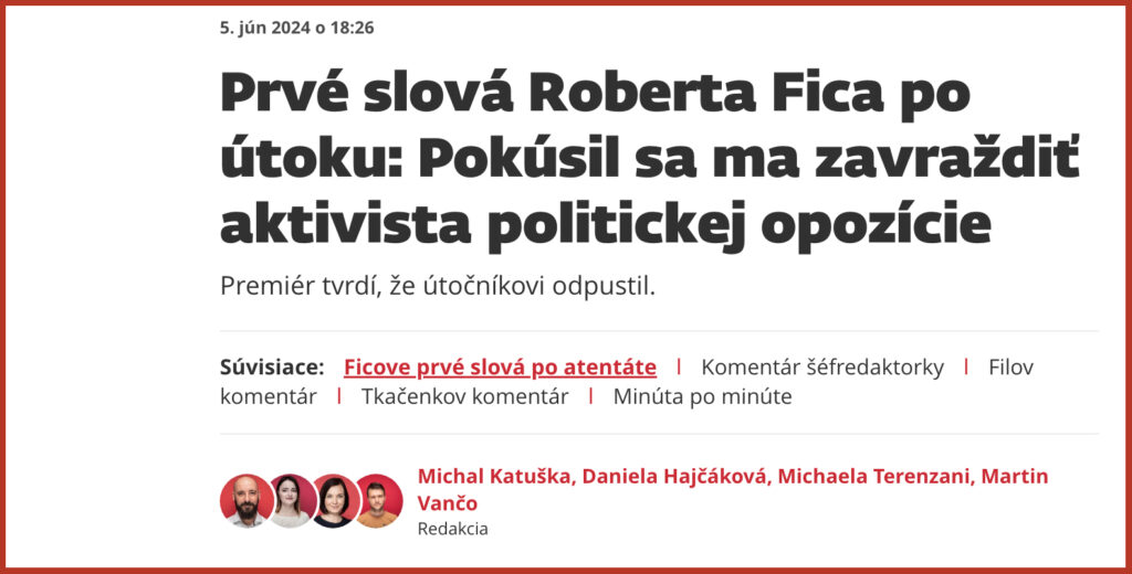 Prvé slová Roberta Fica po útoku: Pokúsil sa ma zavraždi? aktivista politickej opozície ?ítajte viac: https://domov.sme.sk/c/23340224/prve-slova-roberta-fica-po-utoku-pokusil-sa-ma-zavrazdit-aktivista-politickej-opozicie.html
