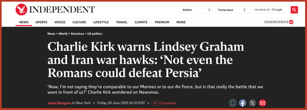 Charlie Kirk warns Lindsey Graham and Iran war hawks: ‘Not even the Romans could defeat Persia’