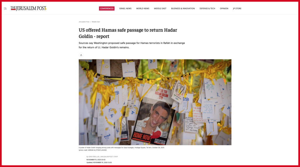 US offered Hamas safe passage to return Hadar Goldin - report