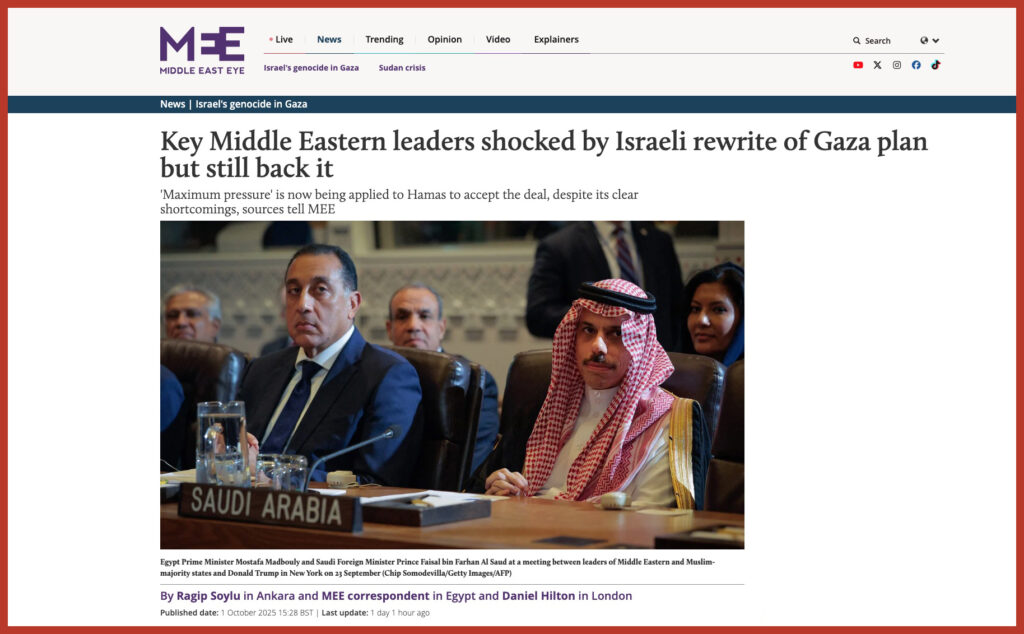 Key Middle Eastern leaders shocked by Israeli rewrite of Gaza plan but still back it