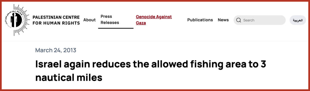 Israel again reduces the allowed fishing area to 3 nautical miles